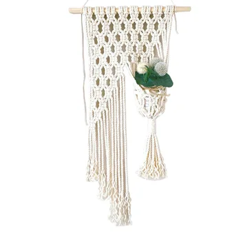 

Hand-woven Cotton Rope Tapestry Basket Dual-use Storage Organizer Bohemian Style Tapestry Wall Basket Pot Plant Decoration FPing