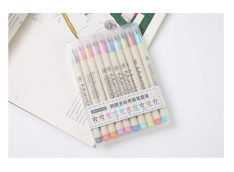 40 шт./лот 10 цветов каллиграфия ручка набор книги по искусству кисточки рисунок пера цветной маркер канцелярские школьные принадлежности