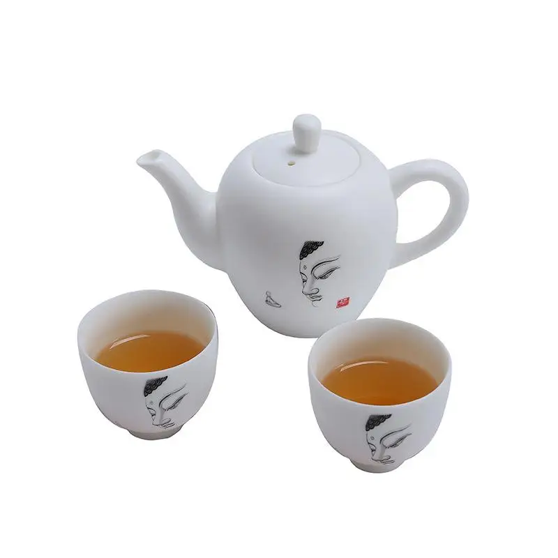 Ceramic Tea Set Include 1 Teapot 2 Teacups Retro Buddha's Head Printed Teapot Kettle Chinese Travel Ceramic Portable Teaset Ceramic Tea Set Include 1 Teapot 2 Teacups Retro Buddha's Head Printed Teapot Kettle Chinese Travel Ceramic Portable Teaset