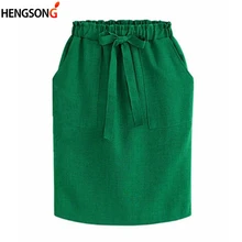 Новые Модные Винтажные элегантные женские юбки с бантом Повседневная юбка женская прямая эластичная талия офисная повседневная юбка с карманами