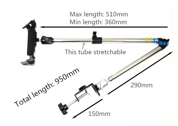 Настольная подставка для планшета, алюминиевая, вращающаяся на 360 градусов, растягивающаяся, длинная рука, держатель для планшетов, ленивая кровать, Настольный кронштейн для iPad Mini Air