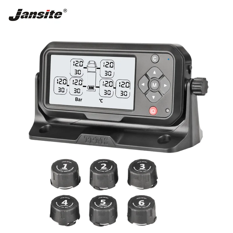 

Jansite Car TPMS Solar power Wireless Tire Pressure Alarm Monitor System Display Pressure Warning Tyre with 6 Sensors for Truck