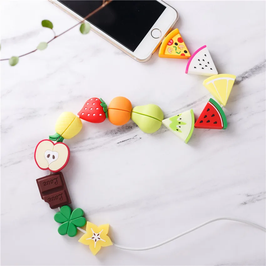 

10pcs New Fruit Series Cable Protector for iphone 8 7 6 5 USB Data Line Protection Doll Animal Bite Accessory Cable Organizer