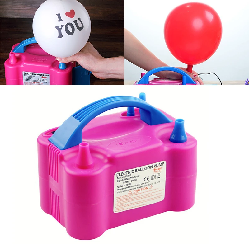 600W Pink Portable High Power Electric Balloon Pump Twin Nozzles Inflator Air Blower