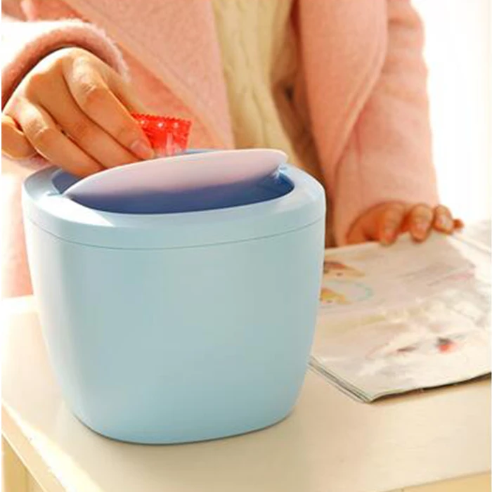 

Removable type Mini Desktop swing top trash can Kitchen Bedroom Home Waste Garbage Bin Blue