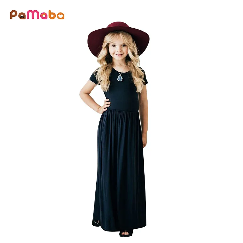 PaMaBa Girls Formal Dress A-Line Draped 5 Colors Soft Children Summer Pageant Clothing Elegant Kids Maxi Dress Model Party Robe