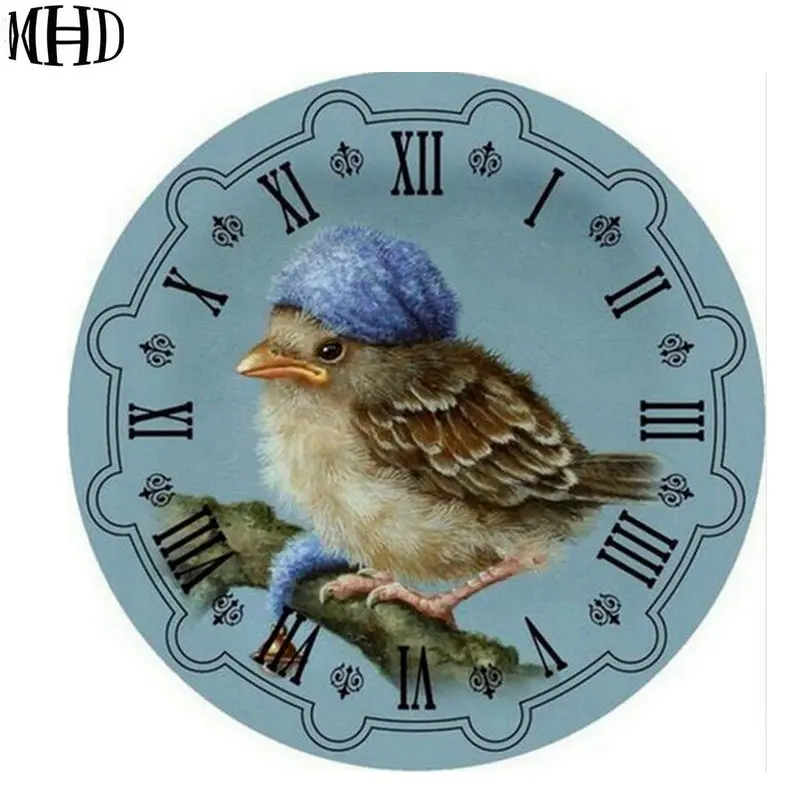 

MHD New 3D Diamond Cross Stitch Bird Clock, Time Icon, Round and Full Diamond, Diamond Inlay, DIY Decoration Kit Gift