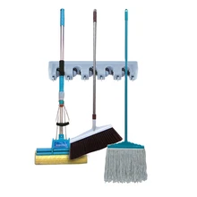 Popular Kitchen Storage Organizer Holder Hook Wall Mounted Mop Holder Broom Hanger Rack 3/4/5 Wall Shelf Kitchen Accessories