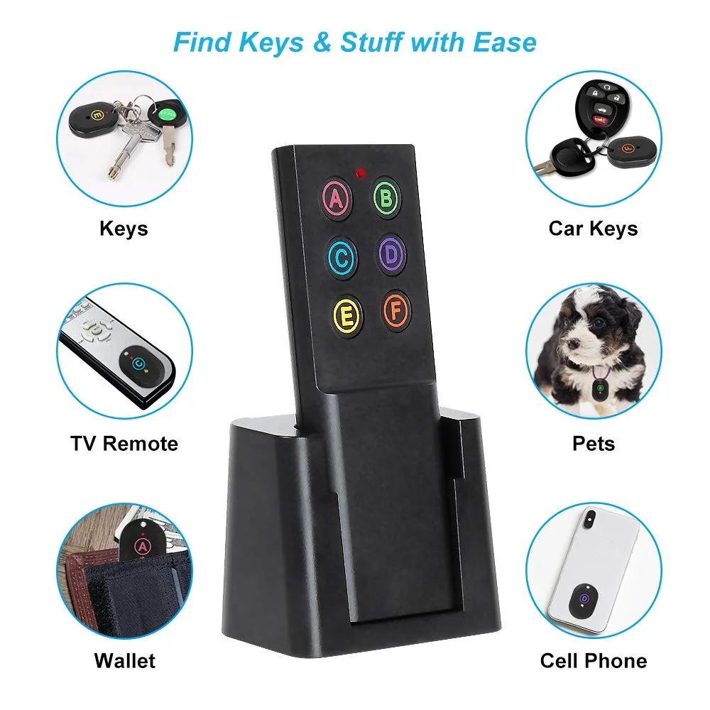 Key Finder Pet Tracker Locator with Loud Beeping Sound 100ft Support Remote Control Key Tracker with Anti-Lost Tag and Keychain