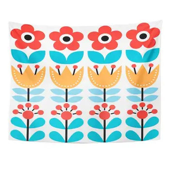 

Tapestry Blue Flowers Scandinavian Swedish Folk Design Retro Floral Green 70S Creative Home Decor Wall Hanging