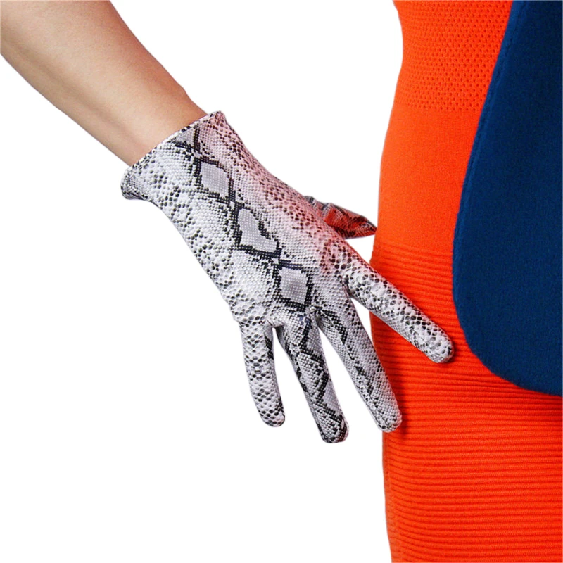 Перчатки из змеиной кожи короткий стиль 21 см искусственная кожа яркая змеиная