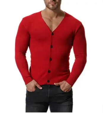 

2018 New Autumn Winter Men's Sweaters Plus Size Slim V-Neck Tops Long Sleeve Solid Color Knit Shirt Single-Breasted Clothing