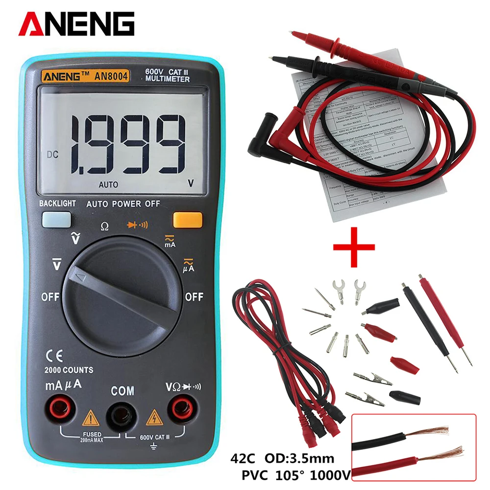 

ANENG AN8004 Digital Multimeter 2000 counts Backlight AC/DC Ammeter Voltmeter Ohm Portable Meter