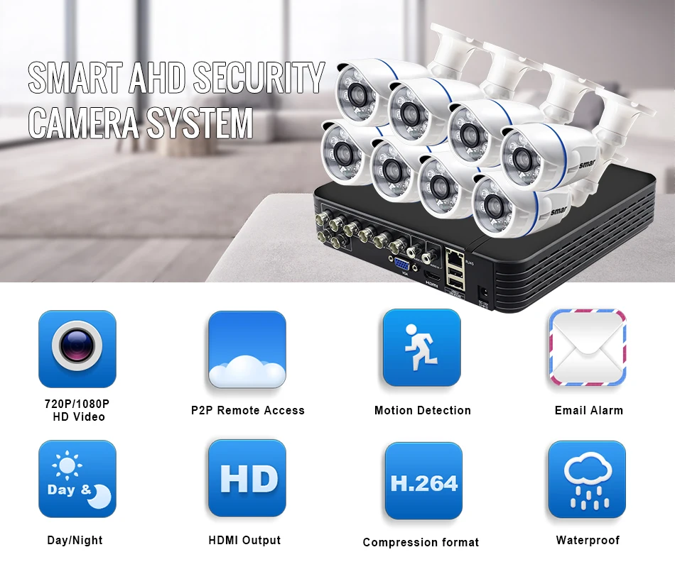 Smar 8CH DVR 720P1080P HDMI CCTV System Video Recorder 8PCS Home Security Waterproof Night Vision Camera Surveillance Kits (1)