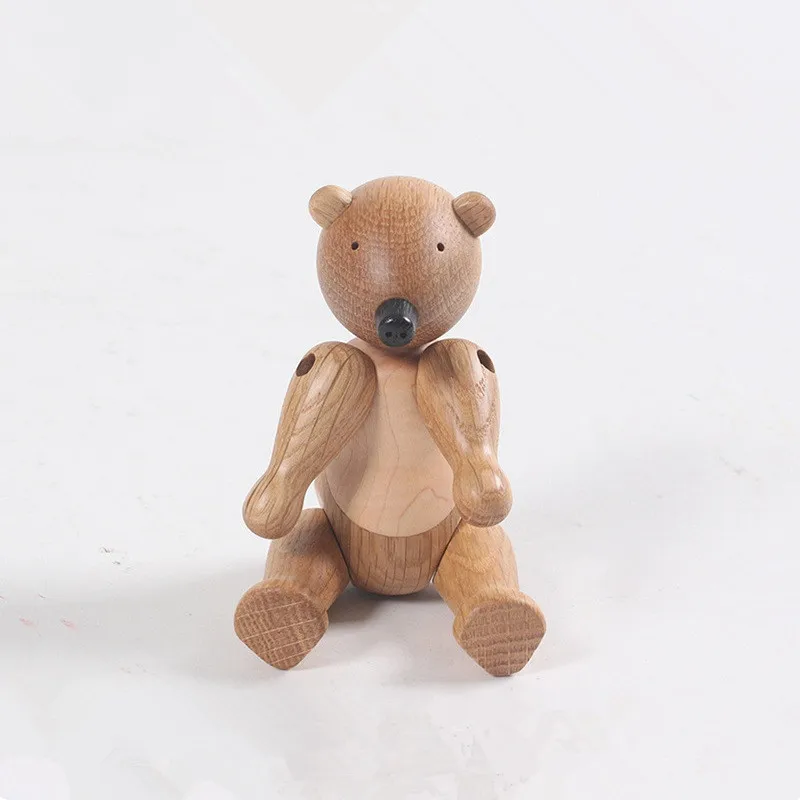 

Nordic Style Flexible Joint Wooden Animals Bear Ornament Figurines Kids Room Home Decoration Puppet Toys Gifts For Child