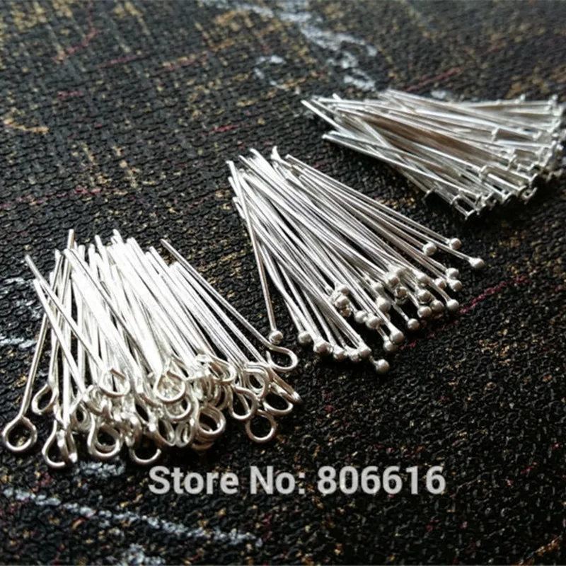 

" Fake One Penalty Ten " 20MM (200pcs/lot) 925 Sterling Silver Mix 3 Styles Head Pins & Needles Jewelry Findings & Accessories