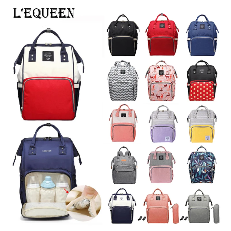  LEQUEEN Simple Mummy Maternity Diaper Bag Pure Large Nursing Travel Backpack Organizer Stroller Han