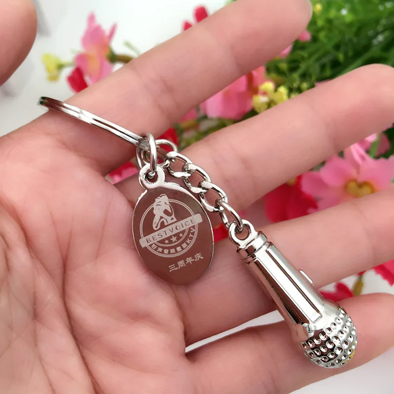 

2019 Creative Best gift Metal KeyRing microphone Pendant Car Key Holder Fashion Key Chain mini Lovely Bag Charm Accessories