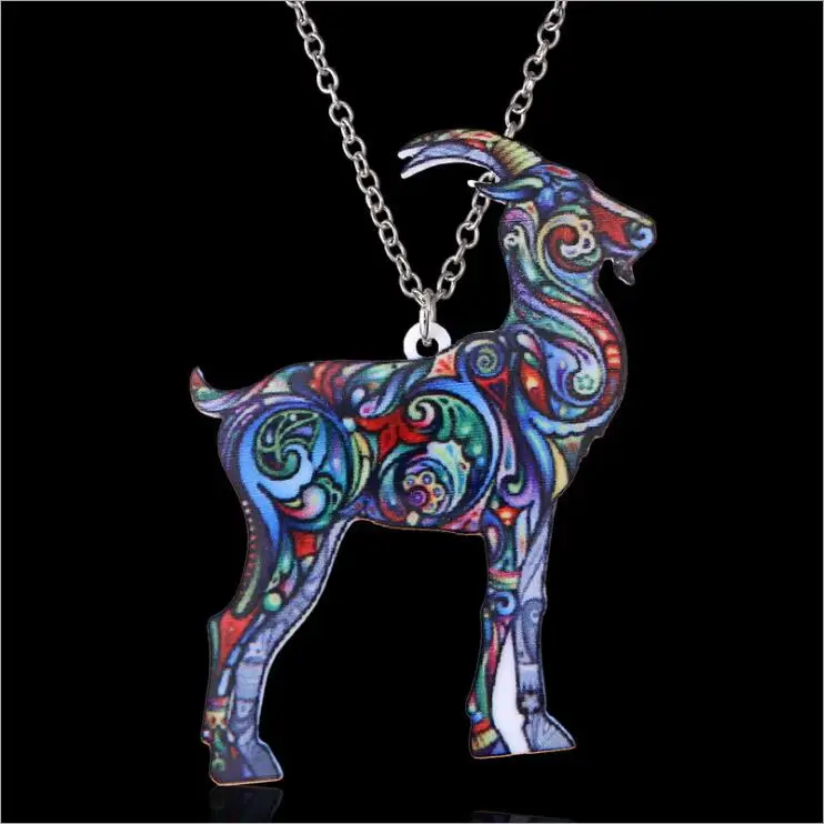 

Acrylic coloured drawing goat necklace