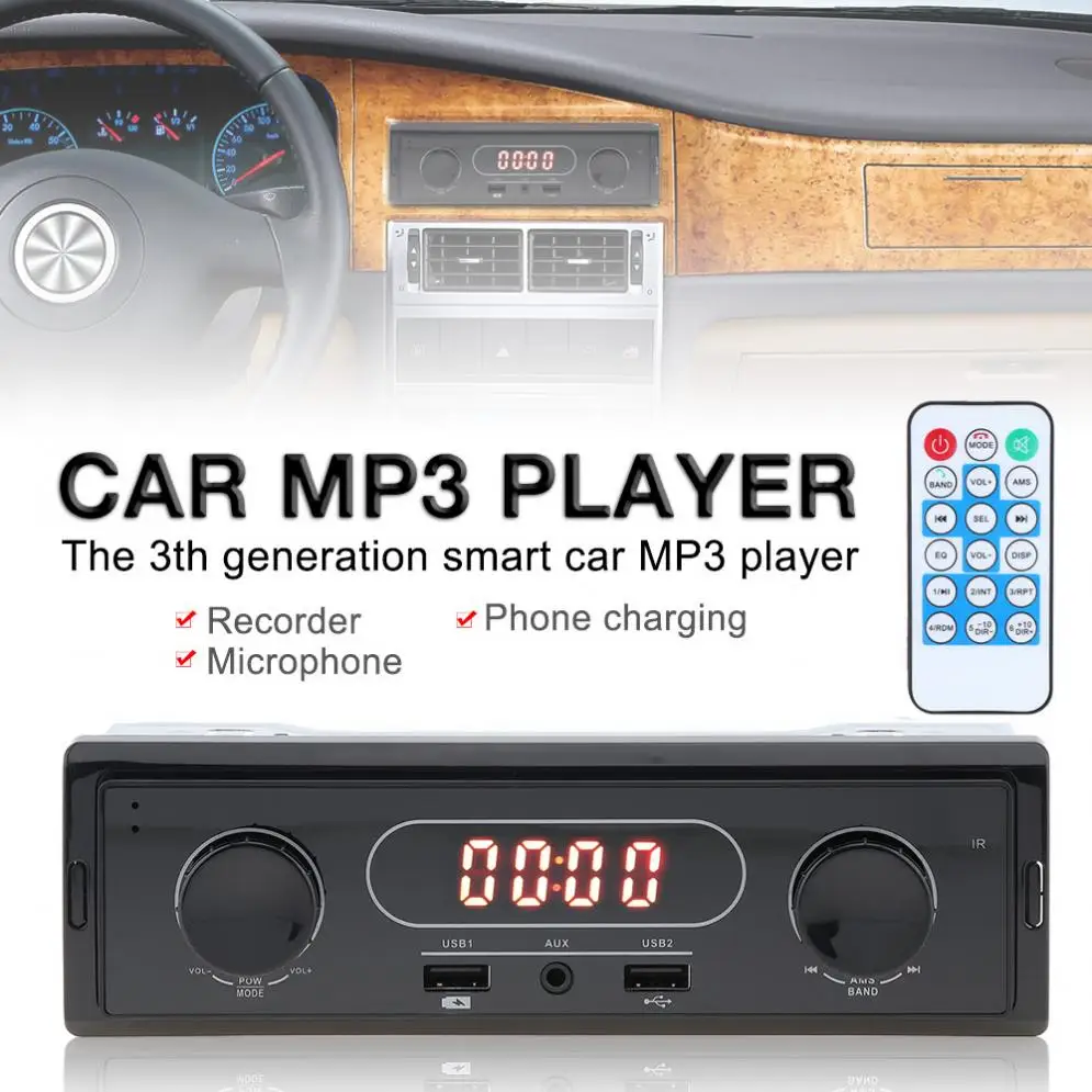

12V LED Display Smart Car Radio MP3 Player Vehicle Stereo Audio In-Dash Aux Input Receiver with Remote Control