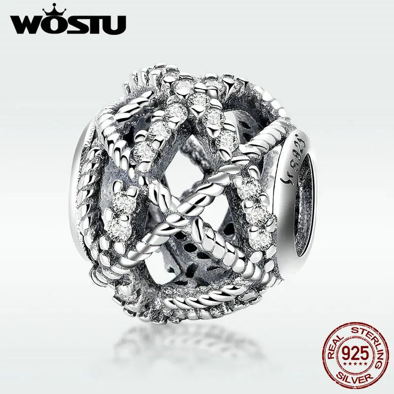 

WOSTU Genuine 925 Sterling Silver Silvery Galaxy Charm Beads With CZ Fit Original wst Bracelet Pendant DIY Jewelry DXC728