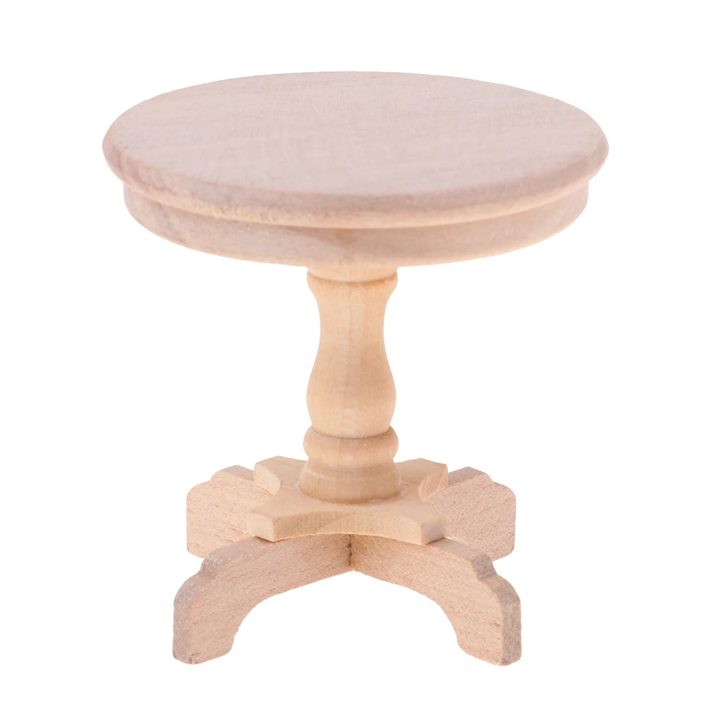 DIY Unpainted Wooden Round Tea Coffee Table Desk for 1/12 Dollhouse Furniture Dollhouse Round Table Furniture Doll House Table