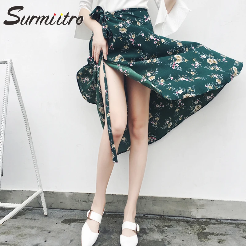 

Surmiitro Chiffon Floral Print Long Maxi Summer Skirt Women 2019 Fashion Ladies Elegant Split High Waist Sun School Skirt Female