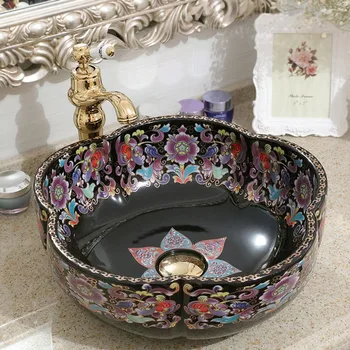 

Europe Style Handmade porcelain wash basin Flower Shape Countertop Ceramic Bathroom Basin Bathroom Sink wash basin