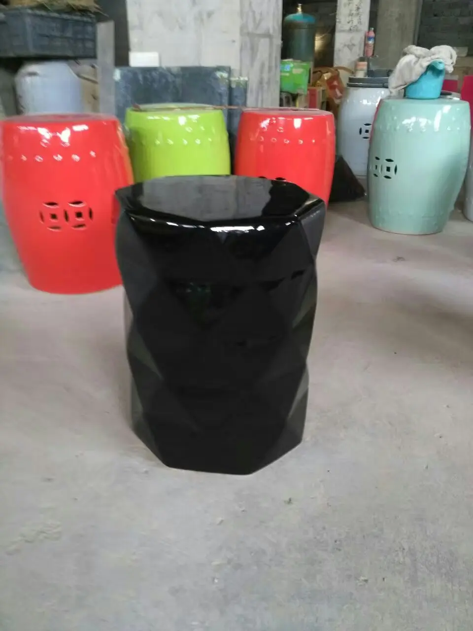 Jindezhen dressing ceramic garden stool Chinese ceramic drum stool bathroom porcelain stool black (1)