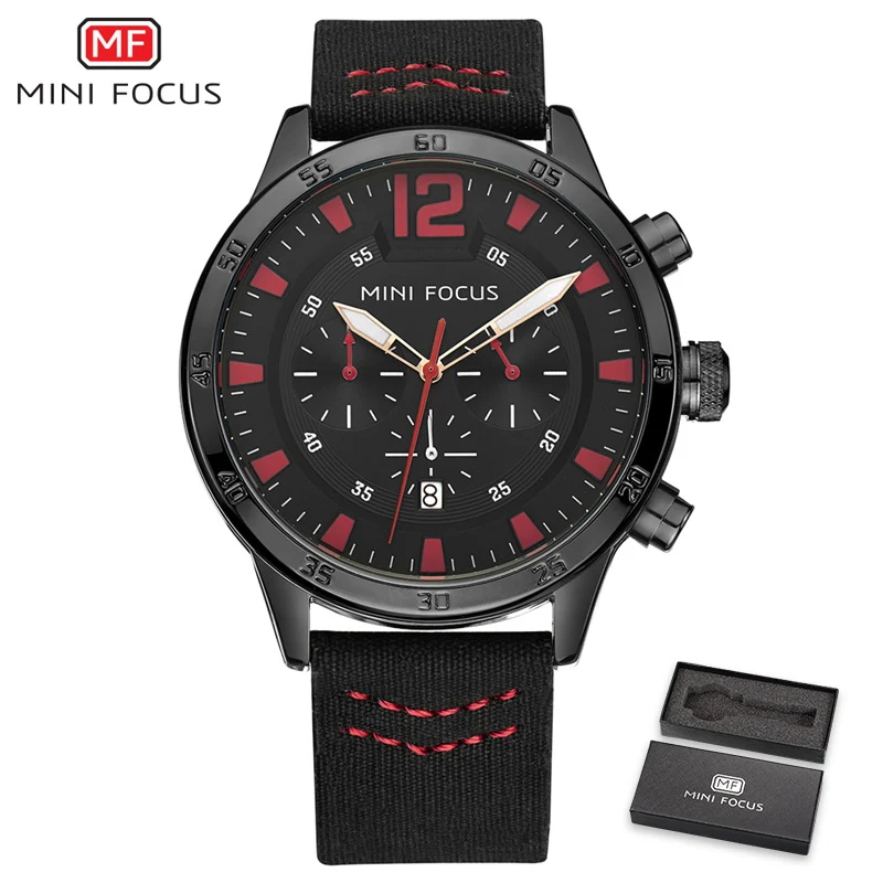 MINIFOCUS военные спортивные часы Для мужчин хронограф кварцевые часы нейлоновый ремешок 3D набирает 6 Руки Календарь модные наручные часы +