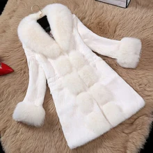 Женское длинное пальто из искусственного меха винного цвета с воротником из лисьего меха, Женская Толстая теплая куртка с мехом кролика Рекс, пальто, парка PC125