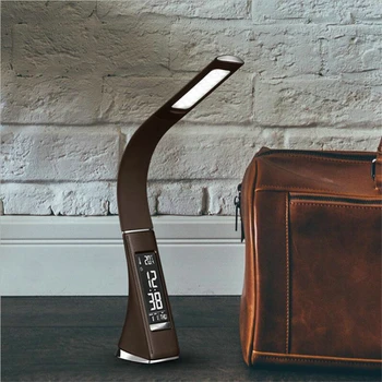 

Modern Leather LED Table Lamp Business Desk Dimming Light Eyeshield Touch Switch Flexible Perpetual Calendar LCD Display