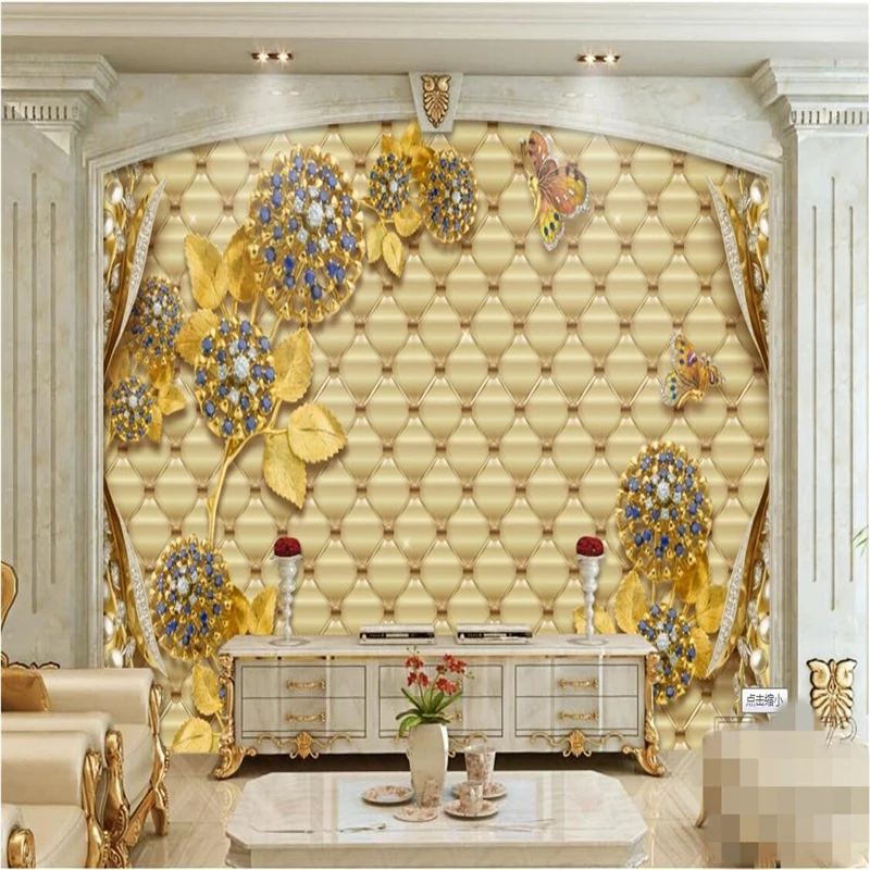 

beibehang Wallpaper Mural Wall Sticker Deluxe European Jewelery Flower Soft Bag TV Wall Background papel de parede