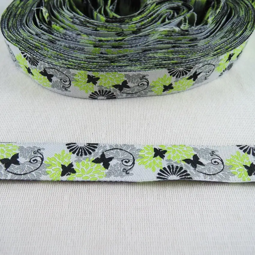 

5/8" 16mm Natural Style Butterfly Trees Woven jacquard ribbon 10 yards/lot , DIY handmade materials trims Tape CX41