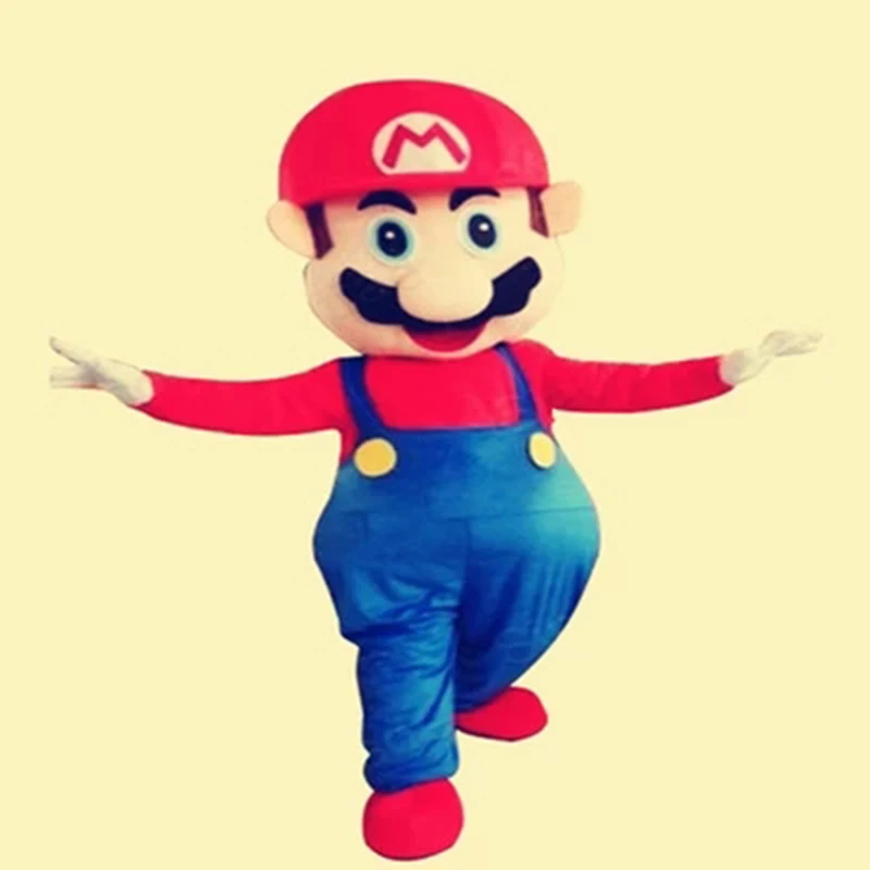 Для взрослых Прекрасные Super Mario Маскоты костюм нарядное платье мультфильм карнавальный костюм+ картон голова