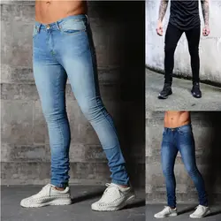 Мужские джинсовые брюки slim fit однотонные джинсы мужские модные хип-хоп узкие джинсы для мужчин стрейч эластичные черные эластичные джинсы