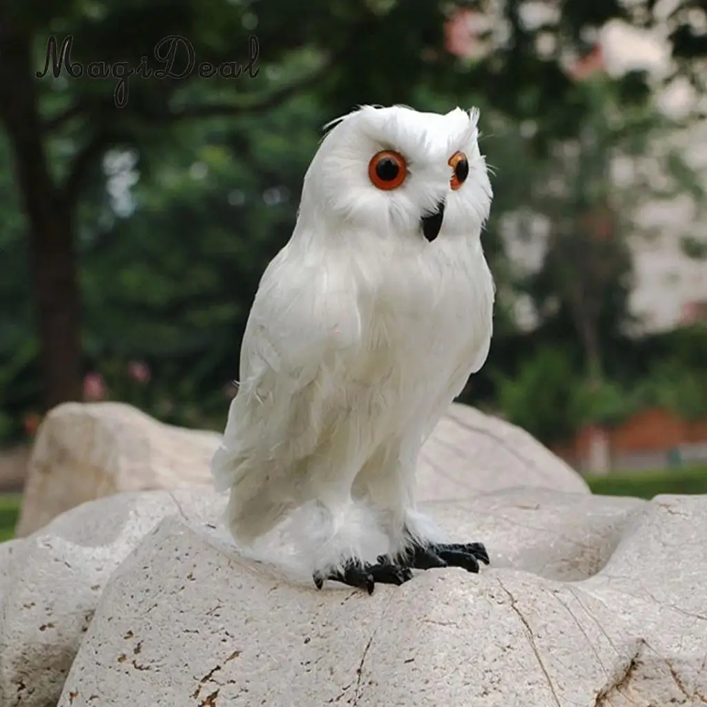 MagiDeal Fake Artificial Owl Bird Feather Realistic Taxidermy Home Garden Decor White for Home Garden Yard Shop Window
