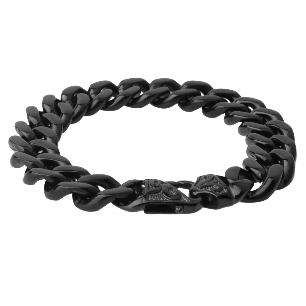 8.66" Black Stainless Steel Bracelet Men Heavy Wide Mens Curb Chain