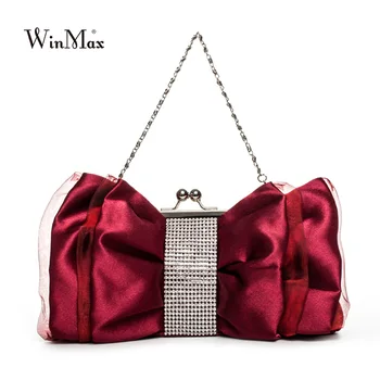 

Luxury Fashion bow shape rhinestone Women Evening bag clutch bridal handbag flower Shape Female handbags chain wedding bag