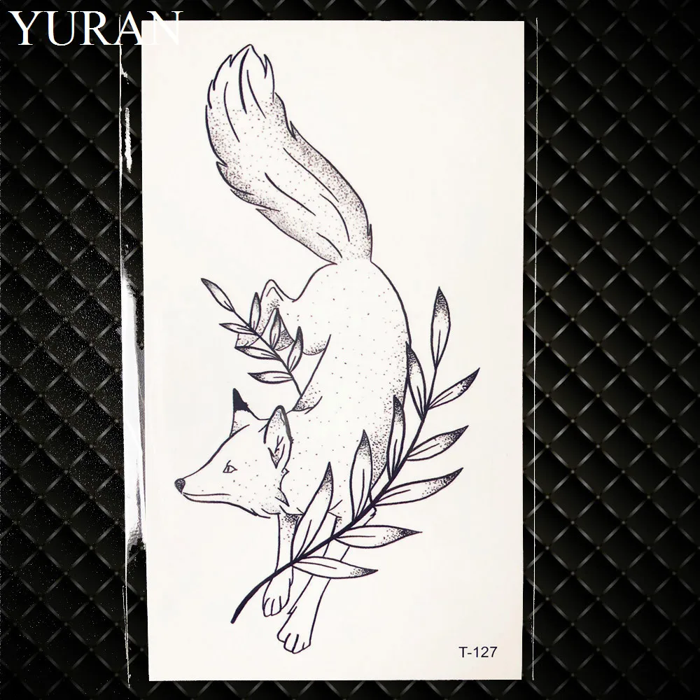 Черная Геометрическая кошка временная татуировка Луна олень наклейки-татуировки «розы» женские Вечерние боди-арта поддельные татуировки лист мужчины цветок руки - Цвет: GT127