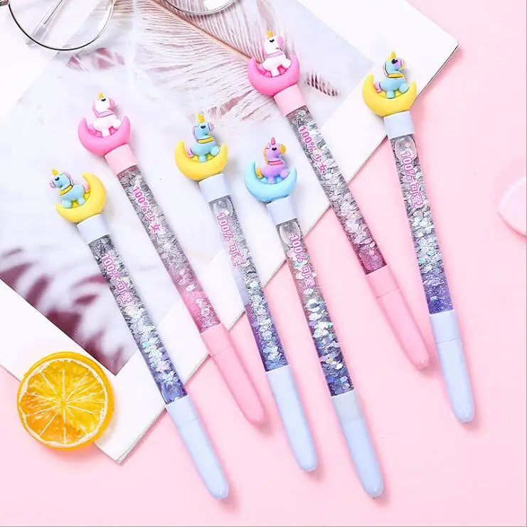 

24pcs/lot Novelty Unicorn Pony Quicksands School Gel Ink Writing Pens Office Study Materials Birthday Party Favor Stationery