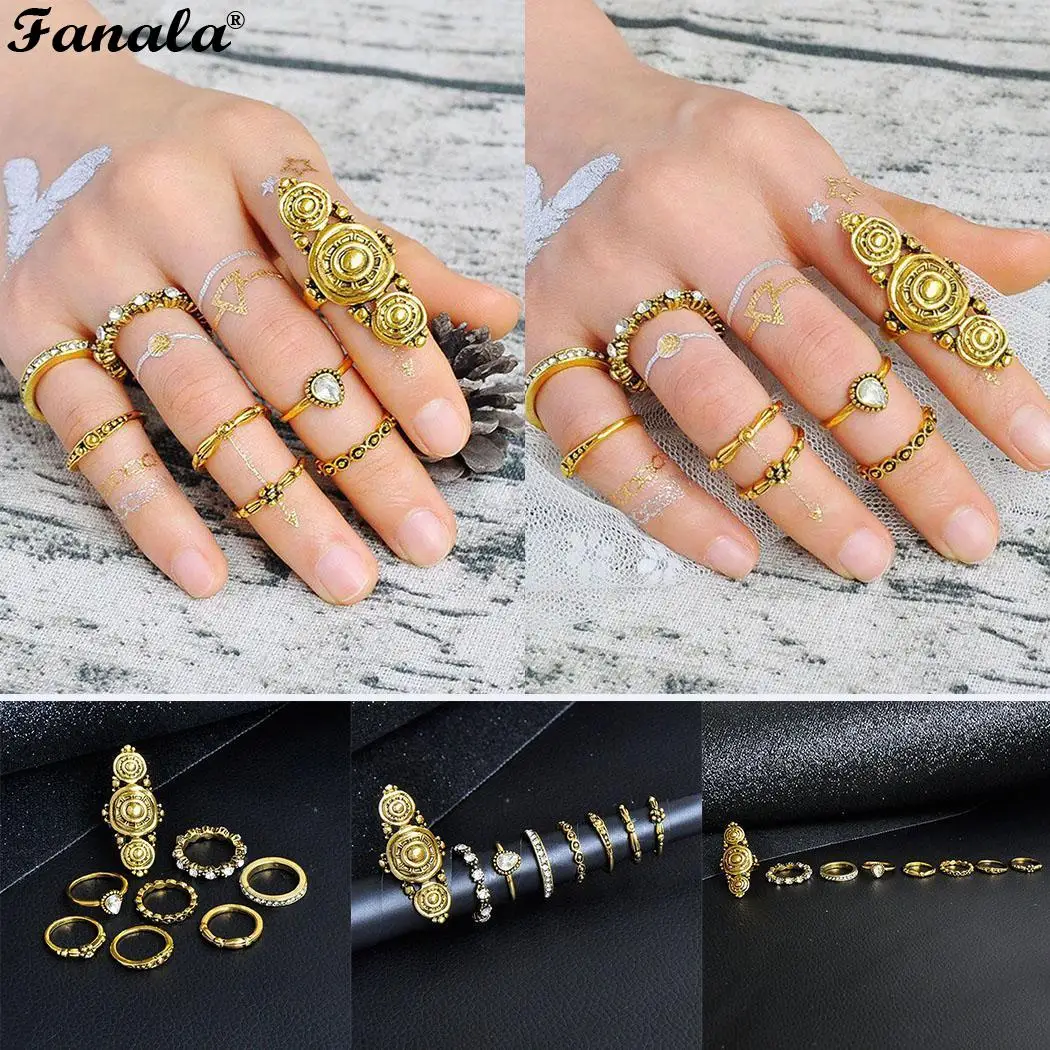 Set Artificial Ring Carved Fashion Wedding Jewelry Charm 8Pcs Womenin