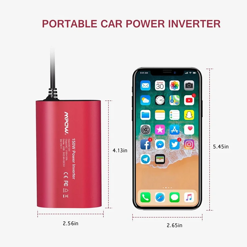 VicTsing Car Power Inverter DC 12V to 110V AC Converter QC 3.0 Portable Car Adapter 150W Power Inverter Adapter with Dual USB    (3)