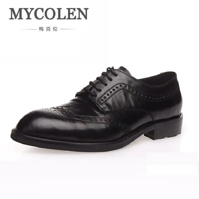 

MYCOLEN New 2018 Luxury Leather Brogue Mens Flats Shoes Casual British Style Men Oxfords Vintage Brand Dress Shoes For Men