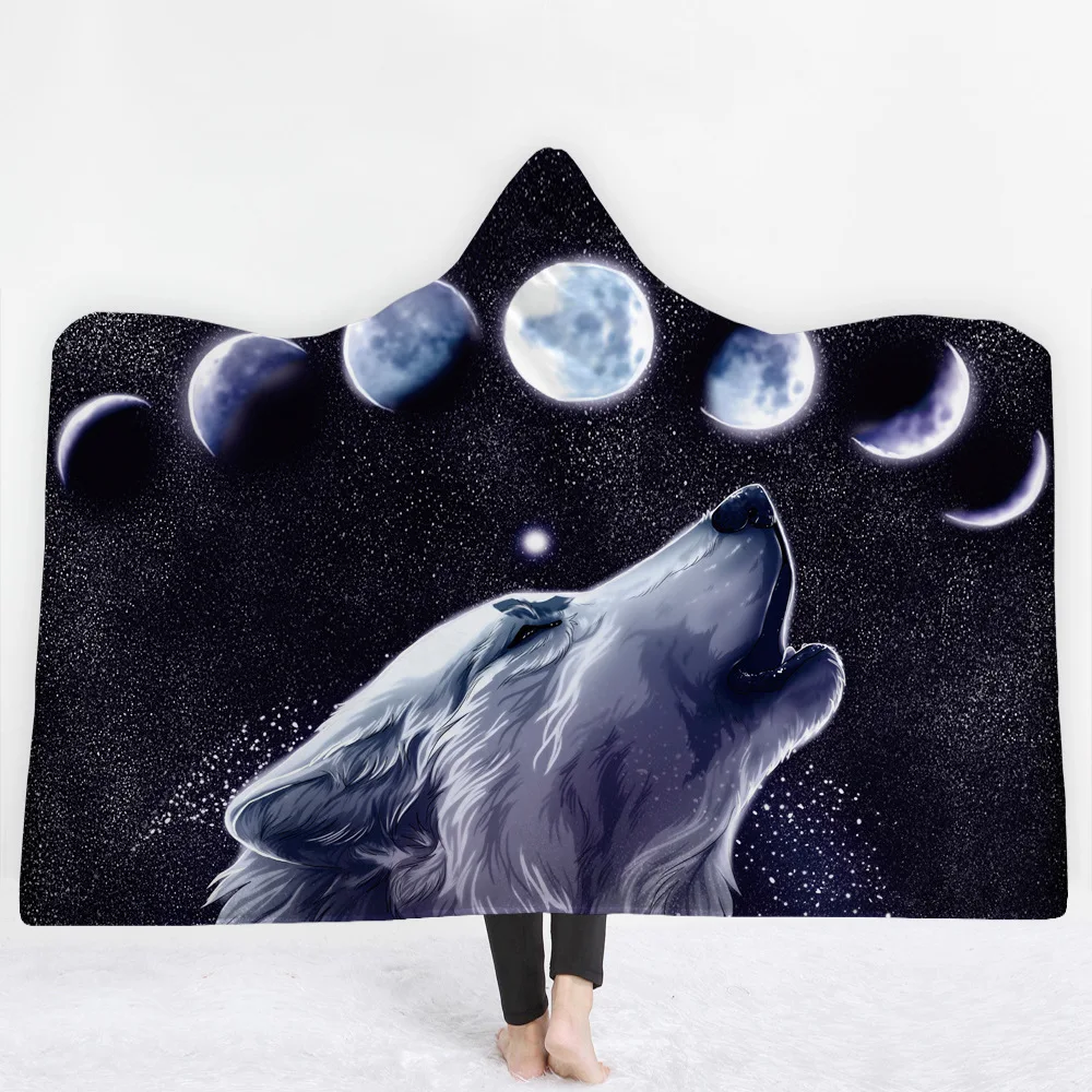 JoJoesArt одеяло с капюшоном с изображением Ловца снов из микрофибры для взрослых и детей с изображением Луны и затмения, галактики, волка, шерпы, Флисовое одеяло B27