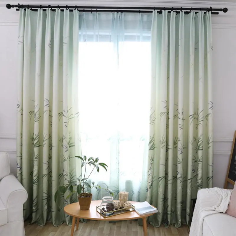 

Green Leaves Printed Curtains For Living Room Bedroom Window Modern Sheer Tulle And Curtains Luxury Chinese Drapes Fabric Blinds