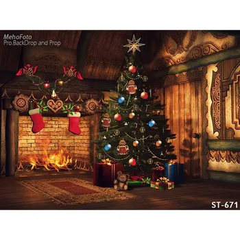 

Horizontal vinyl print warm Xmas decoration cottage photography backdrops for photo studio portrait backgrounds ST-671