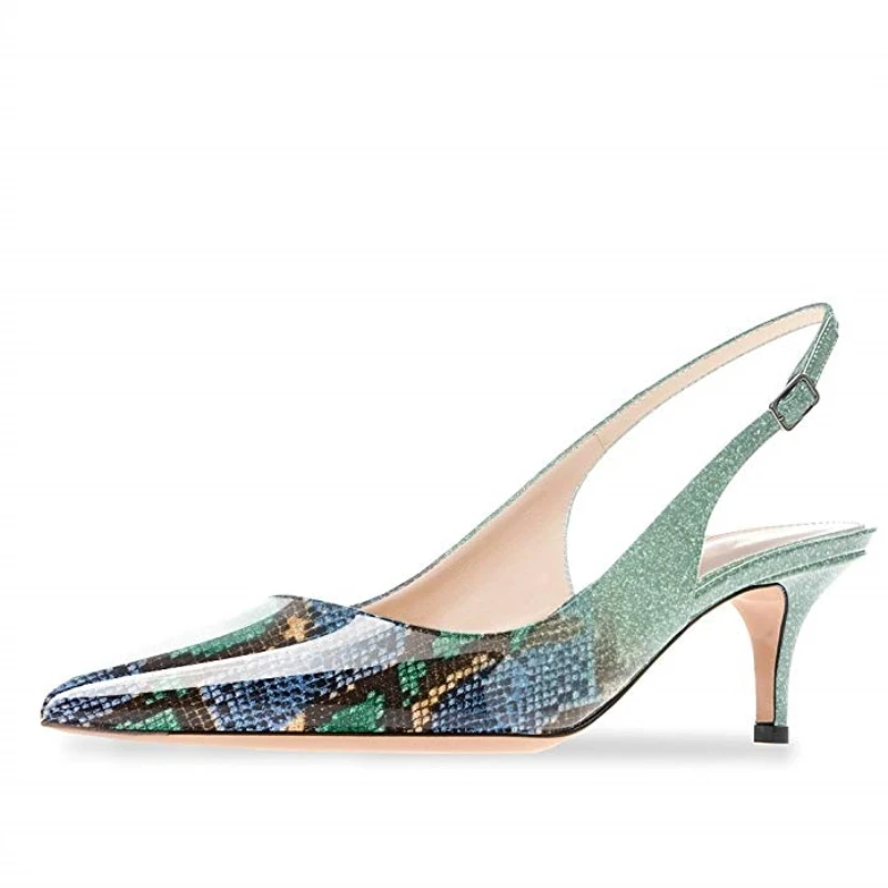 

Pls Size 35-45 Ladies Summer Sandals Gaffiti 6.5cm High Heels Slingback Shoes Fashion Women Pumps Pointed Toe Summer Sandals