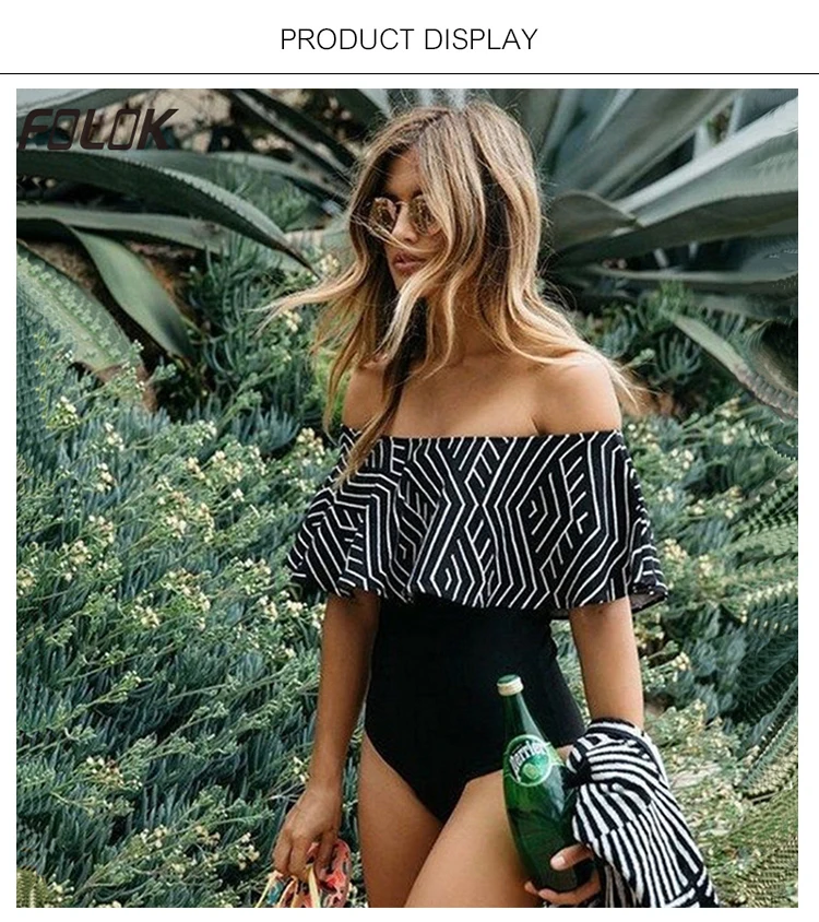 One shoulder stripe black bikini_01
