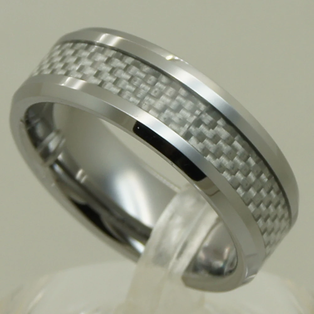 8mm silver carbon fiber inlayed small bevel men/women hi tech scratch
